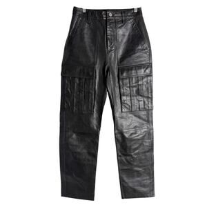 GRLFRND Gianna Black Leather High Waist Straight Leg Cargo Pants Size 25